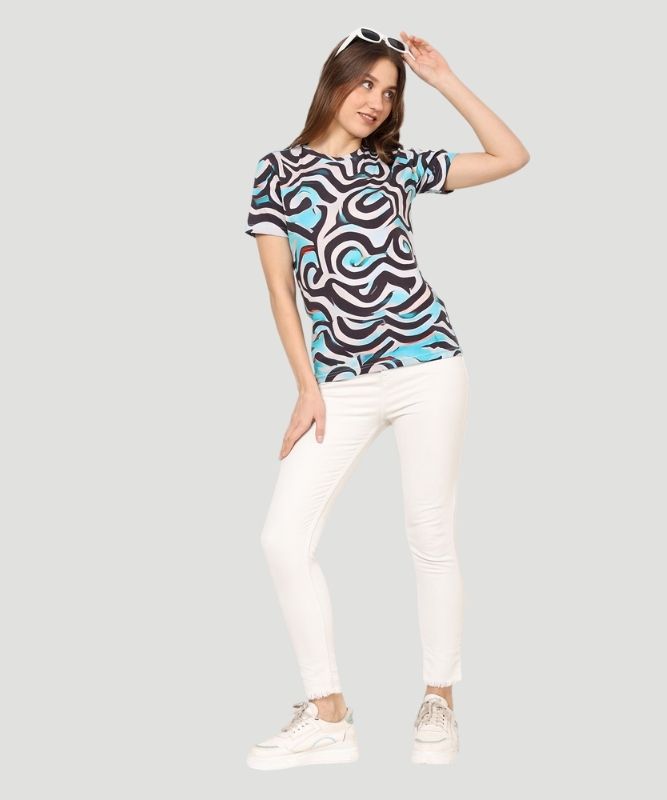 Women's Multicolor Graphic Print Half Sleeves Regular Fit T-Shirt
