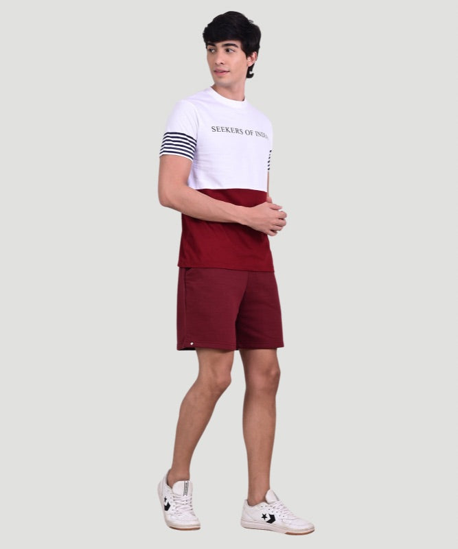 Indusvale Men's Colorblock Multicolor T-Shirt & Solid Short Set